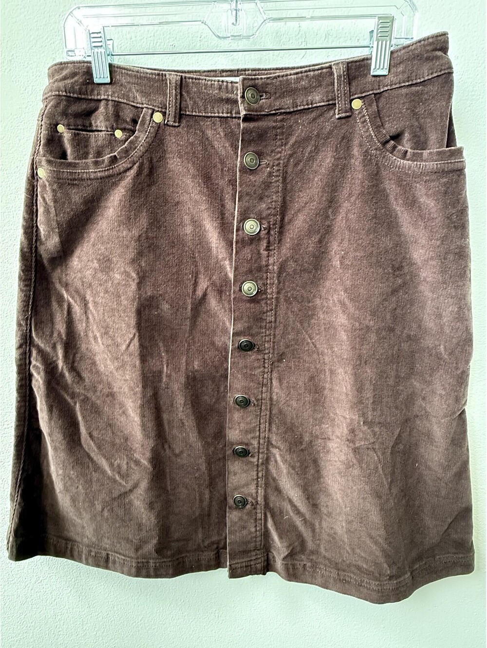 Croft & Barrow Brown Corduroy Button-Front Skirt Size 6 Dark Academia